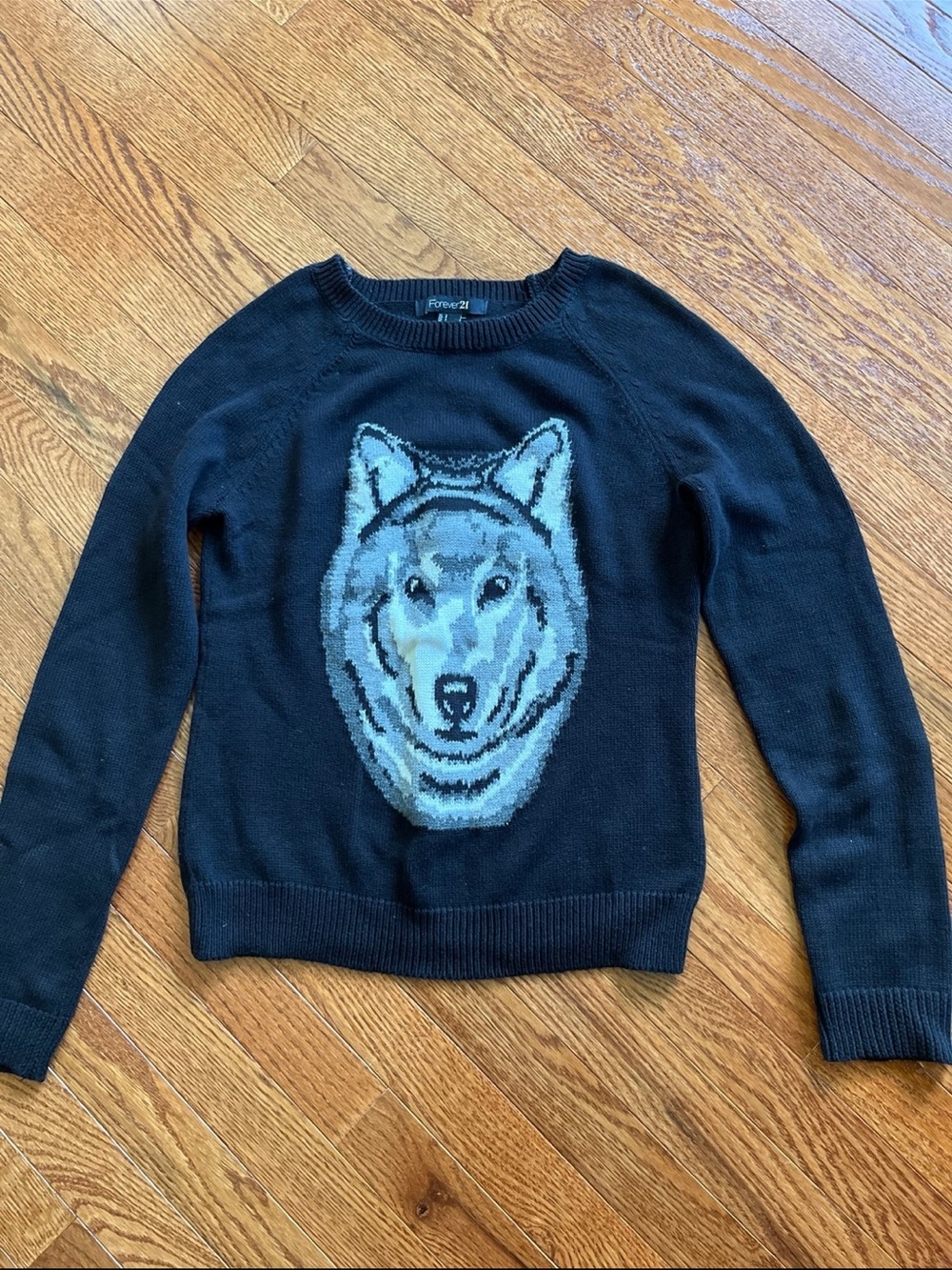 Forever 21 Black Wolf Graphic Crewneck Sweater
